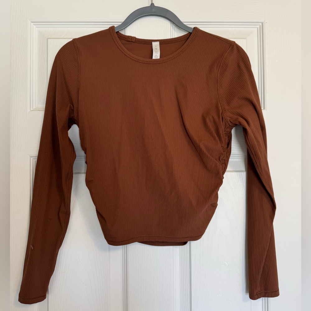 Long-Sleeve Ribbed Top in Brown